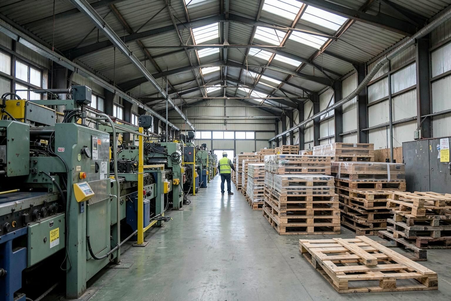 Finished goods being palletised at the end of a manufacturing line