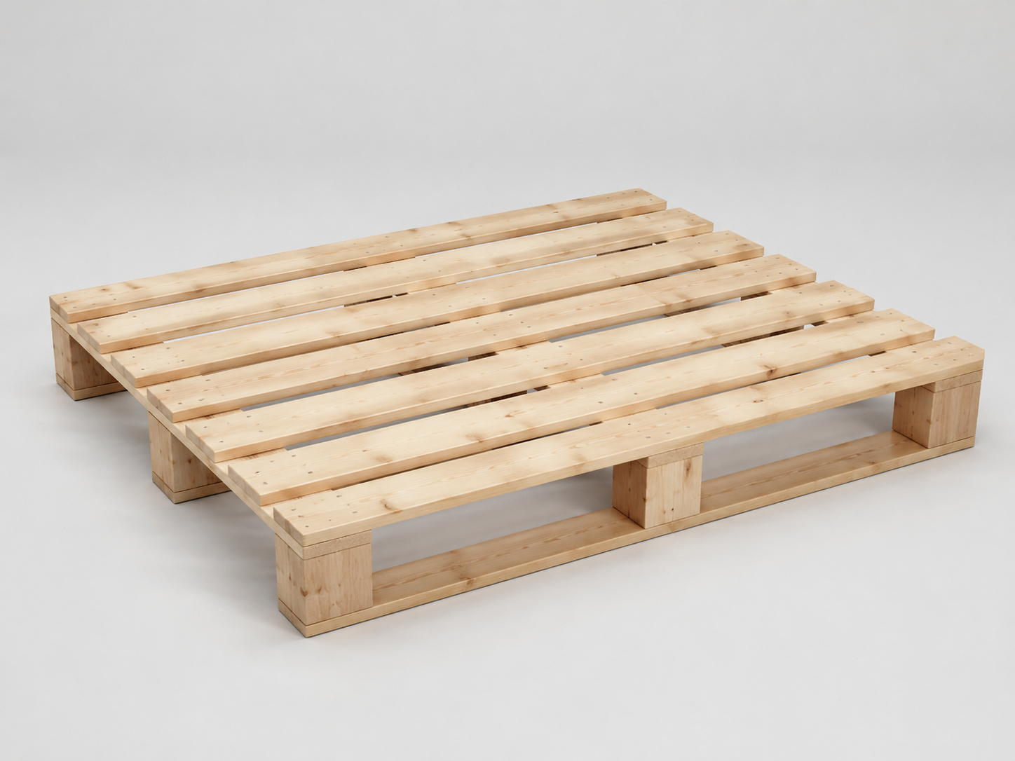 Illustrative studio image of a clean, lightly used timber block pallet with intact deck boards