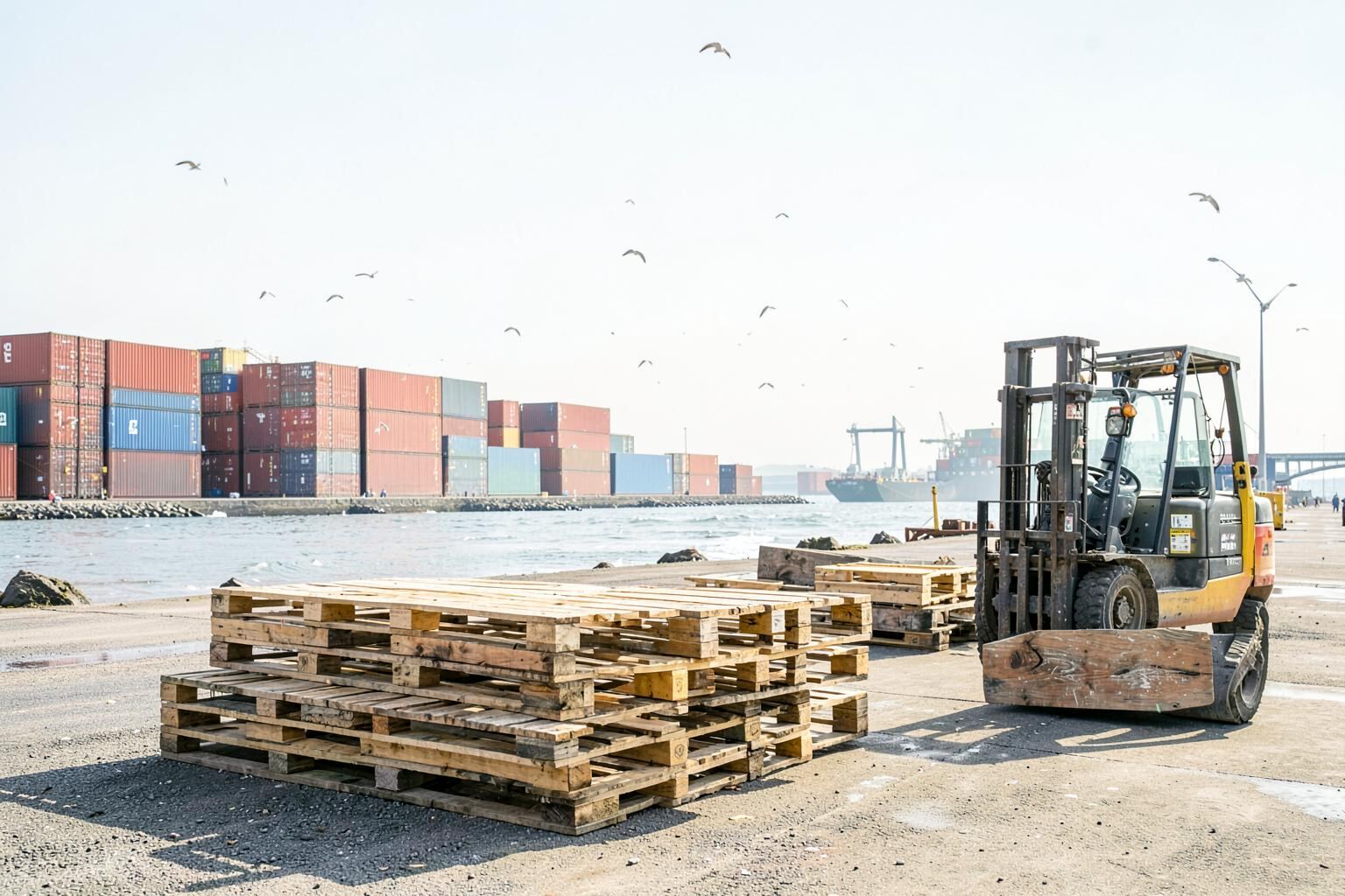 A Portsmouth waterfront industrial site handling palletised freight