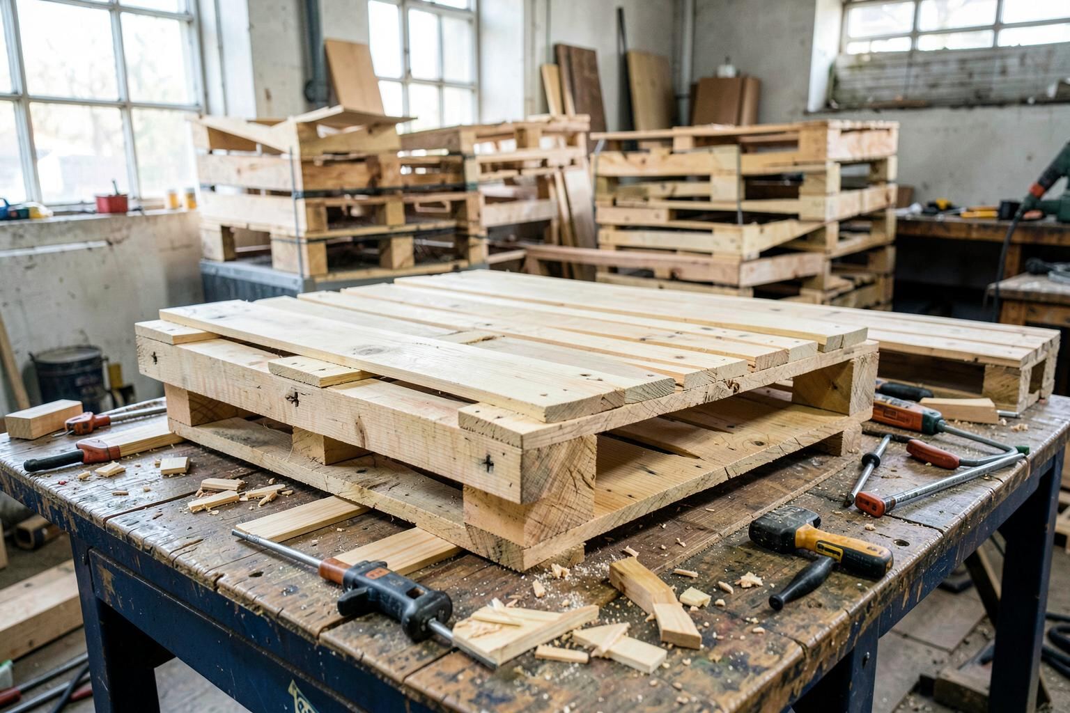 A bespoke timber pallet being built to a customer specification