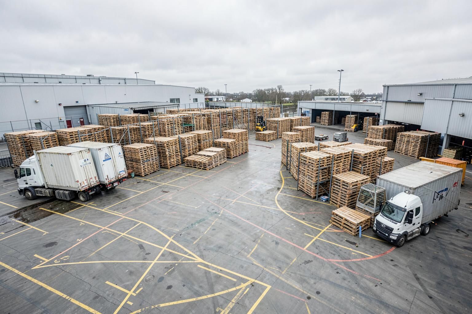 Pallets moving between a warehouse dock and a waiting vehicle
