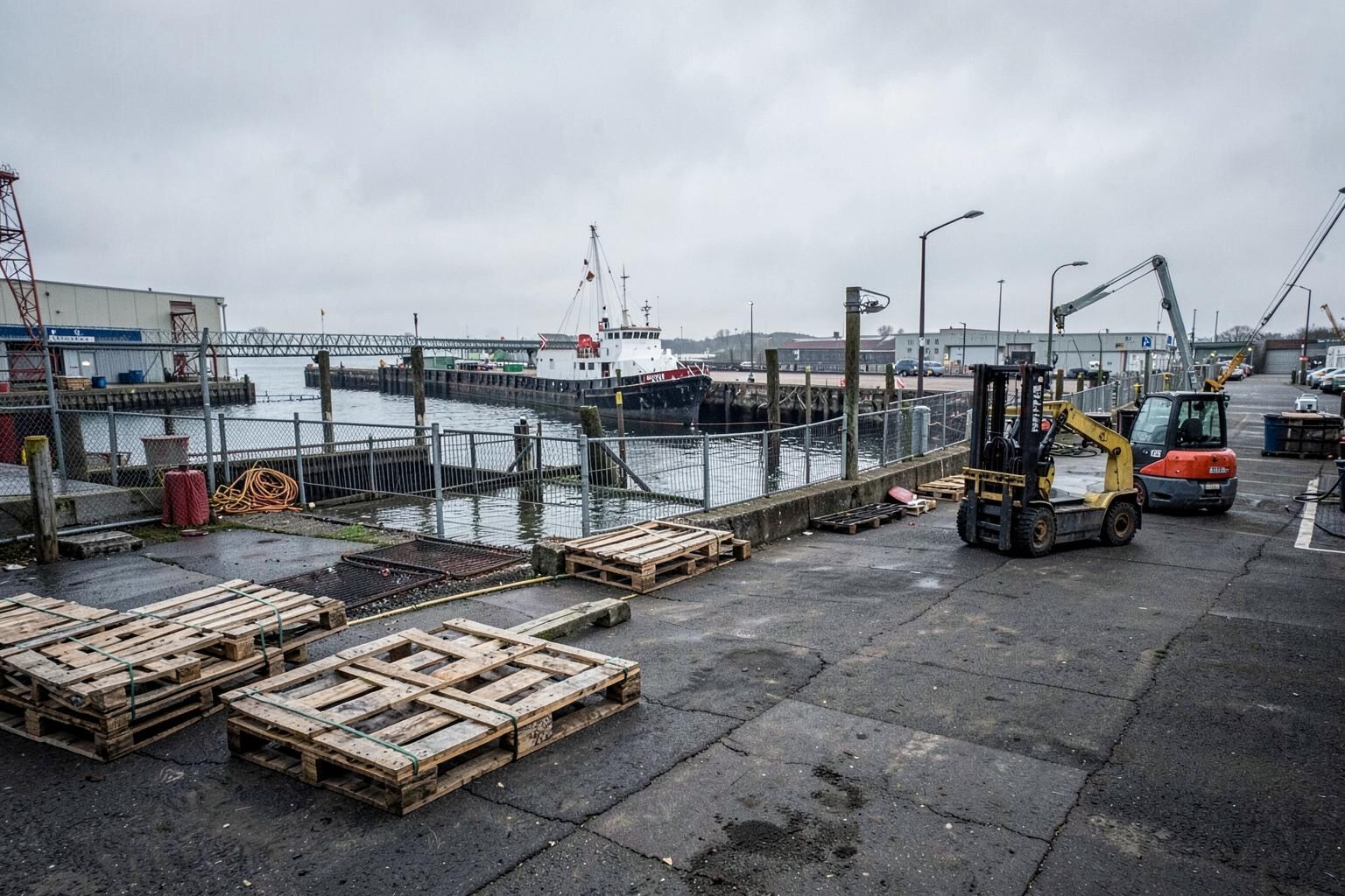 A Poole quayside industrial site handling palletised freight