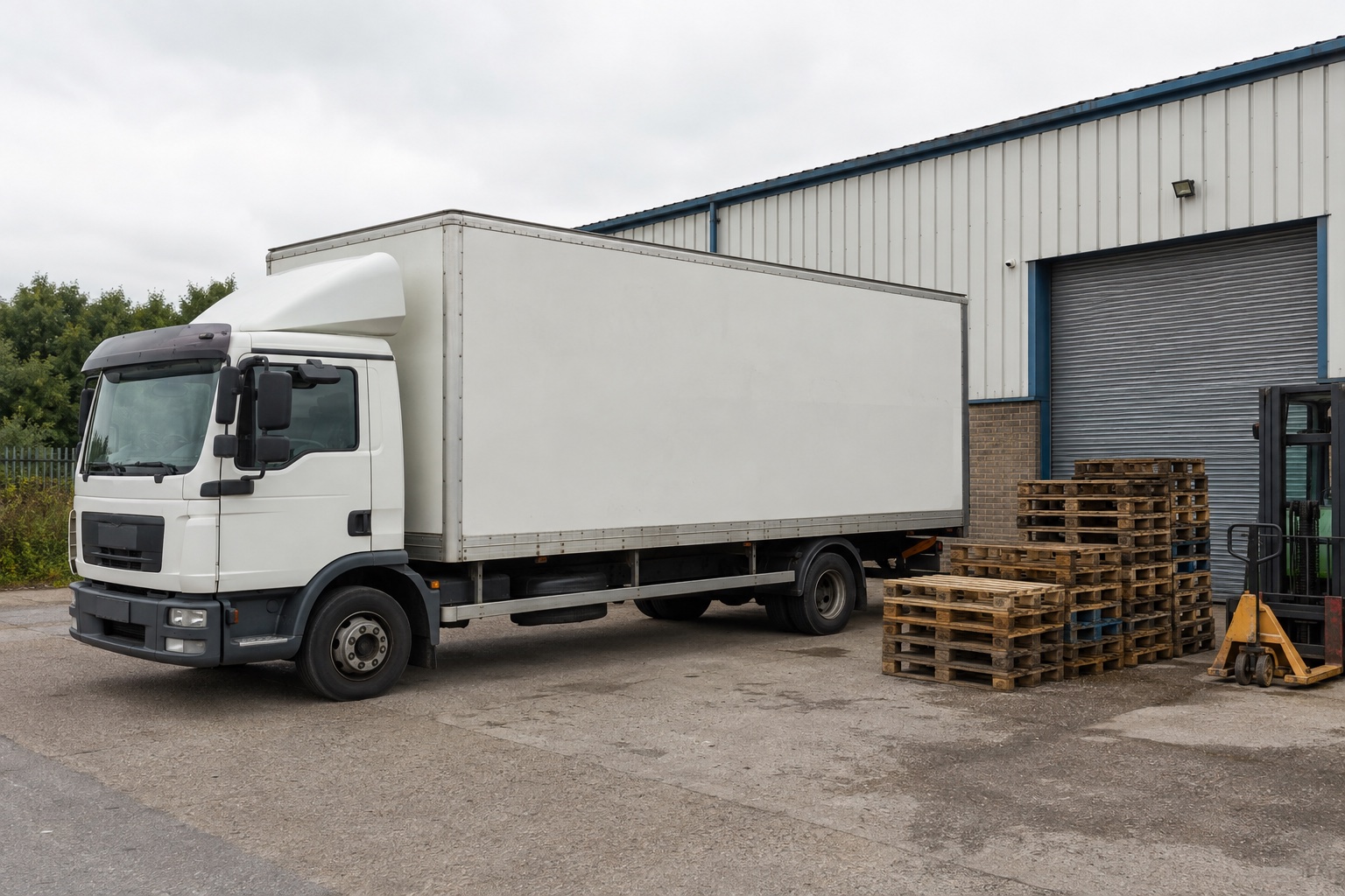 Lorries collecting pallets across a multi-site distribution estate